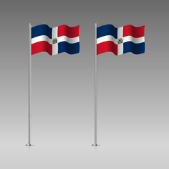 Dominican Republic flag on the flagpole. Official colors and proportion correctly. High detailed vector illustration. 3d and isometry. EPS10