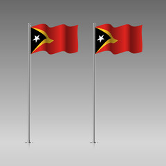 East Timor flag on the flagpole. Official colors and proportion correctly. High detailed vector illustration. 3d and isometry. EPS10