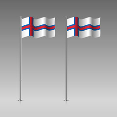 Faroe Islands flag on the flagpole. Official colors and proportion correctly. High detailed vector illustration. 3d and isometry. EPS10