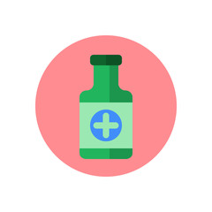 Cough syrup bottle flat icon. Round colorful button, circular vector sign, logo illustration. Flat style design