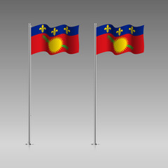 Guadeloupe flag on the flagpole. Official colors and proportion correctly. High detailed vector illustration. 3d and isometry. EPS10