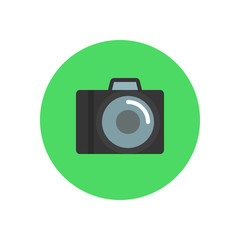 Camera flat icon. Round colorful button, Photography circular vector sign, logo illustration. Flat style design