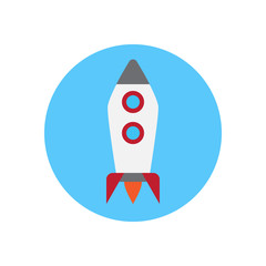 Rocket flat icon. Round colorful button, Startup circular vector sign, logo illustration. Flat style design