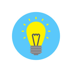 Idea lamp flat icon. Round colorful button, Electric light bulb circular vector sign, logo illustration. Flat style design