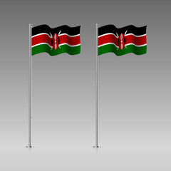 Kenya flag on the flagpole. Official colors and proportion correctly. High detailed vector illustration. 3d and isometry. EPS10