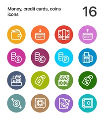 Colorful Money, credit cards, coins icons for web and mobile design pack 2