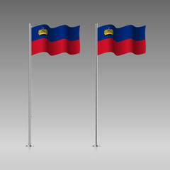 Liechtenstein flag on the flagpole. Official colors and proportion correctly. High detailed vector illustration. 3d and isometry. EPS10