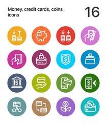 Colorful Money, credit cards, coins icons for web and mobile design pack 3