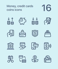 Outline Money, credit cards, coins icons for web and mobile design pack 3