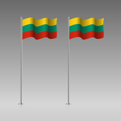 Lithuania flag on the flagpole. Official colors and proportion correctly. High detailed vector illustration. 3d and isometry. EPS10