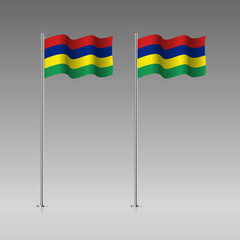 Mauritius flag on the flagpole. Official colors and proportion correctly. High detailed vector illustration. 3d and isometry. EPS10