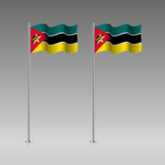 Mozambique flag on the flagpole. Official colors and proportion correctly. High detailed vector illustration. 3d and isometry. EPS10