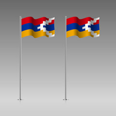 Nagorno-Karabakh Republic flag on the flagpole. Official colors and proportion correctly. High detailed vector illustration. 3d and isometry. EPS10