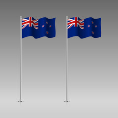 Fototapeta premium New Zealand flag on the flagpole. Official colors and proportion correctly. High detailed vector illustration. 3d and isometry. EPS10