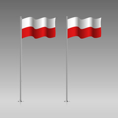 Poland flag on the flagpole. Official colors and proportion correctly. High detailed vector illustration. 3d and isometry. EPS10