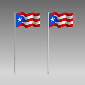 Puerto Rico flag on the flagpole. Official colors and proportion correctly. High detailed vector illustration. 3d and isometry. EPS10