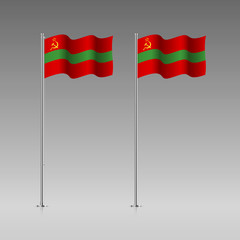 Transnistria flag on the flagpole. Official colors and proportion correctly. High detailed vector illustration. 3d and isometry. EPS10