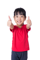 Asian Chinese little girl showing thumbs up
