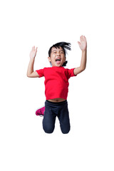 Asian Chinese little girl jumping up and wave her hands