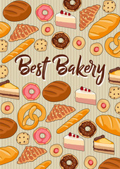 Best bakery - vector illustration with hand drawn donuts, cookies, cakes, croissants and breads