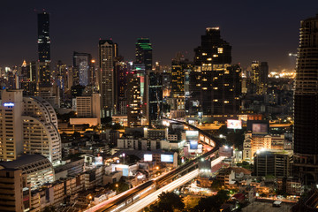 Fototapeta na wymiar aerial view of city scape in bangkok Thailand at night