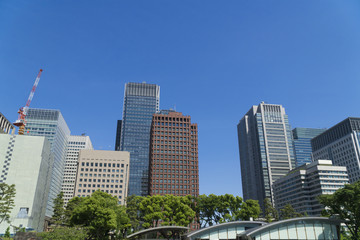 Obraz premium 東京都市風景 新緑 青空の大手町 丸の内