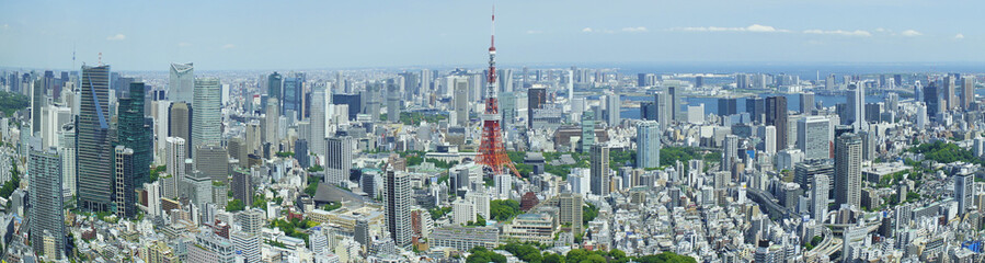 Fototapeta premium Pejzaż Tokio Tokyo Tower Panoramiczny widok na centrum Tokio z Roppongi