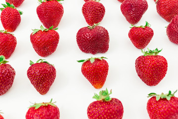 Strawberry isolated on white background. Tasty summer berries. Flat lay, Top view