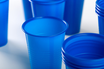 blue disposable plastic glasses