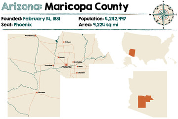 Large and detailed map of Maricopa county in Arizona.