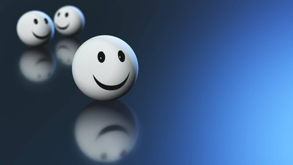 Smiley, smiling balls on a dark background, 3D rendering

