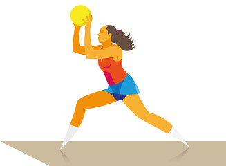 Fototapeta na wymiar a young girl is a student netball player who attacks the opponent's ring