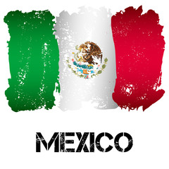 Flag of Mexico from brush strokes in grunge style isolated on white background. Country in North America. Latin America. Vector illustration