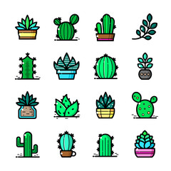 Cactuses icons set, vector illustration