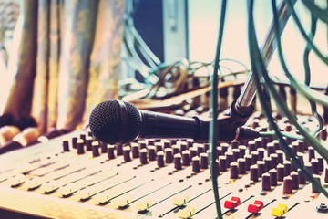 Old microphone with audio recording device