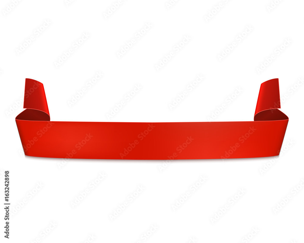 Poster flag vector banner. red curved ribbon isolated on white background.