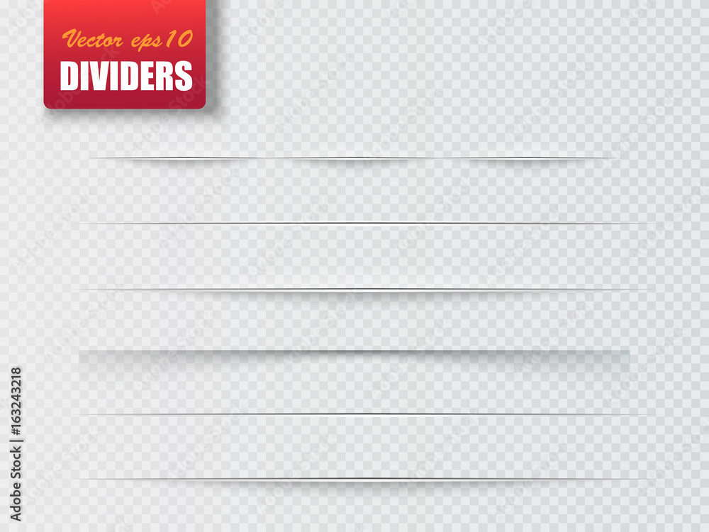 Poster dividers isolated on transparent background. shadow dividers. vector