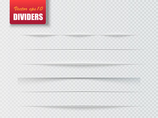 Dividers isolated on transparent background. Shadow dividers. Vector - obrazy, fototapety, plakaty