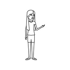 monochrome silhouette of woman in casual clothes standing with straight long hair vector illustration