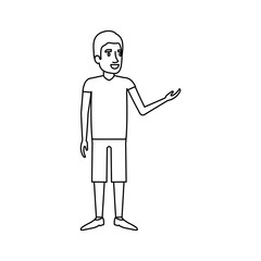 monochrome silhouette of man standing in casual clothes with short pants vector illustration