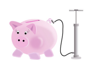 illustration of piggy bank in the concept : pump up your piggy bank
