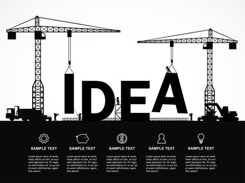 Crane and idea building. Infographic Template. Vector Illustration.