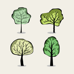 Set of four trees in abstract style