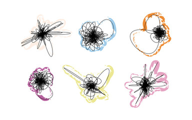 Vector set of doodles with color strokes.