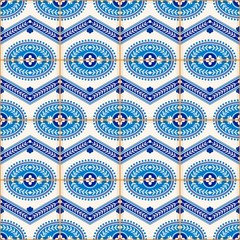 Gorgeous seamless  pattern from dark blue and white Moroccan, Portuguese  tiles, Azulejo, ornaments. Can be used for wallpaper, pattern fills, web page background,surface textures. 