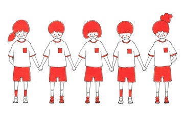 運動会で応援する子どもたち　Children to support at athletic meet