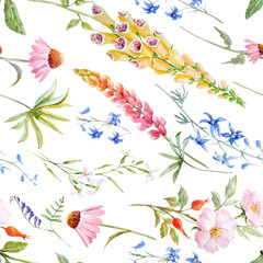 Obraz premium Watercolor floral summer vector pattern