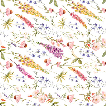 Watercolor floral summer vector pattern