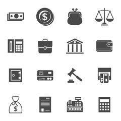 Digital vector black business icons with drawn simple line art info graphic, presentation with 16 economy elements around promo template, flat style