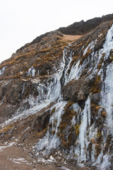 Fototapeta na wymiar Frozen waterfall, winter Iceland, Snaefellsnes peninsula